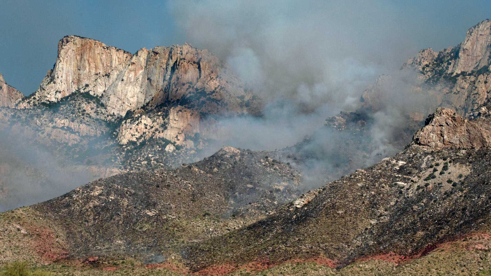 The Bighorn Fire burns in the Pusch Ridge Wilderness near Oro Valley on Saturday, June 6, 2020.  The fire was caused by lightning on the evening of June 5, 2020.