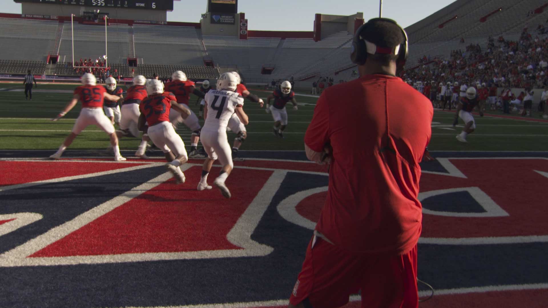 University of Arizona Head Football Coach Kevin Sumlin oversees his first spring training practice in 2018.