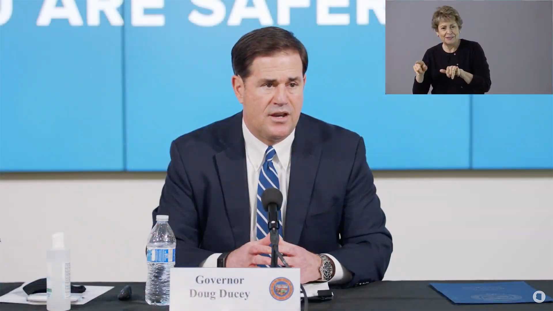 Arizona. Gov. Doug Ducey at a July 16 briefing on the state's COVID-19 response.