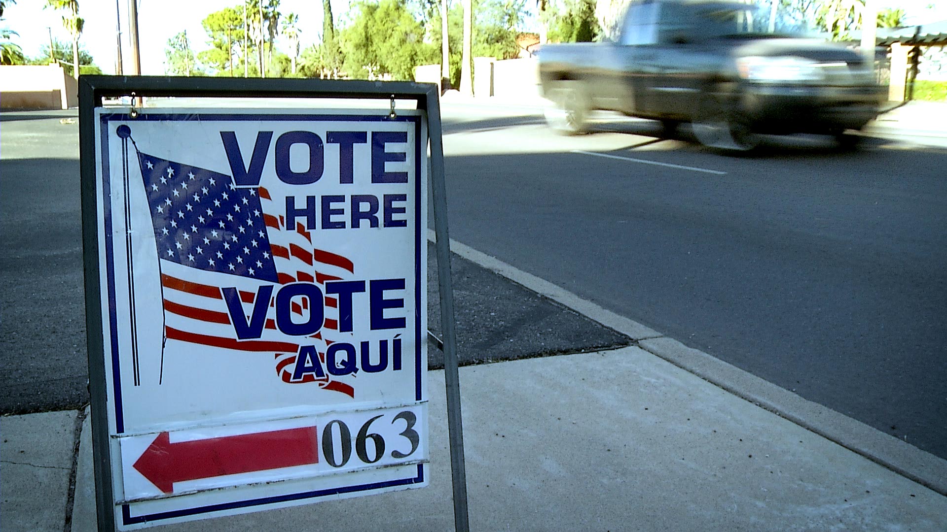 File image of a voting sign outside of a polling place in Tucson.