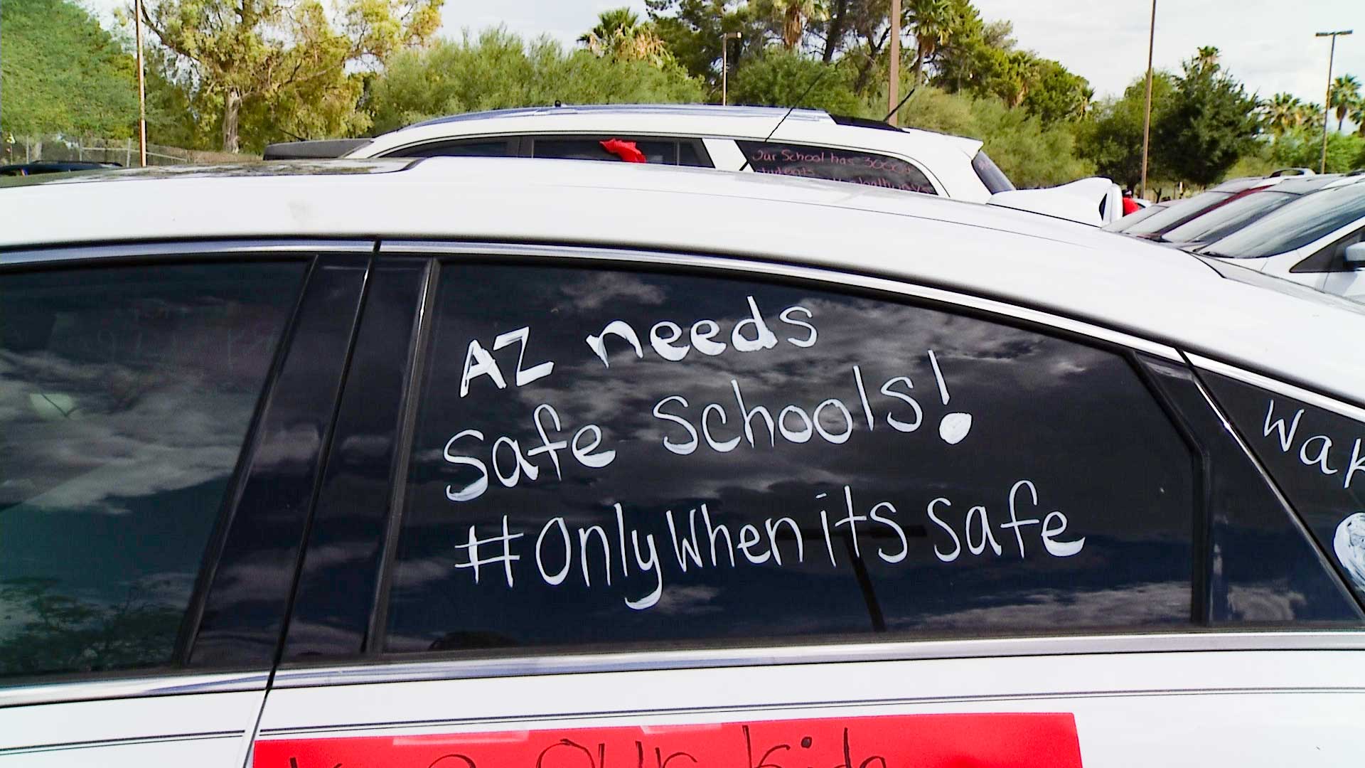 Tucson teachers led a car rally on July 22, 2020 to protest reopening schools without sufficient state guidance and safety benchmarks.