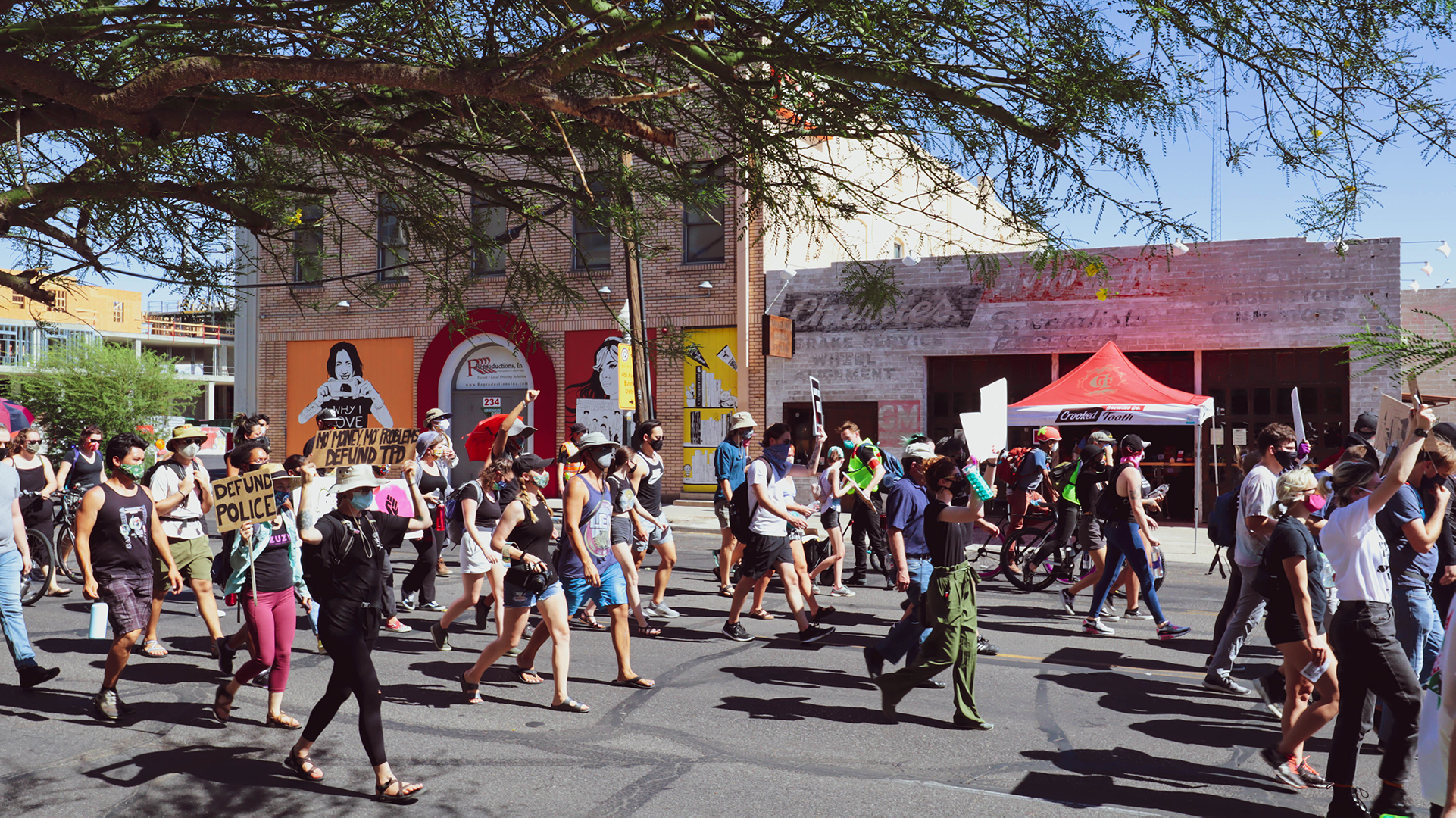 Protesters march through downtown Tucson on July 4th in support of Black Lives Matter movement and against police brutality.