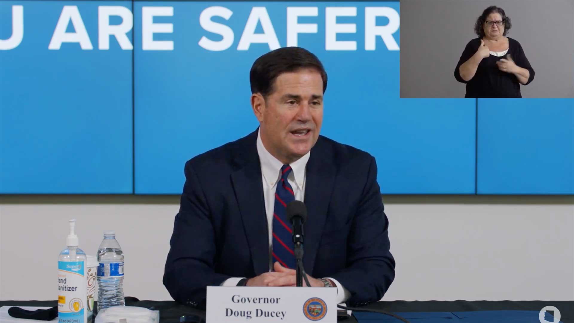 Arizona Gov. Doug Ducey at a July 9 news briefing on the state's response to the COVID-19 pandemic.