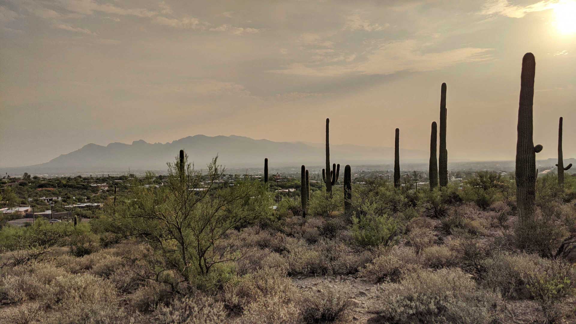 A haze of smoke from wildfires in the West blankets Tucson skies Aug. 25, 2020.