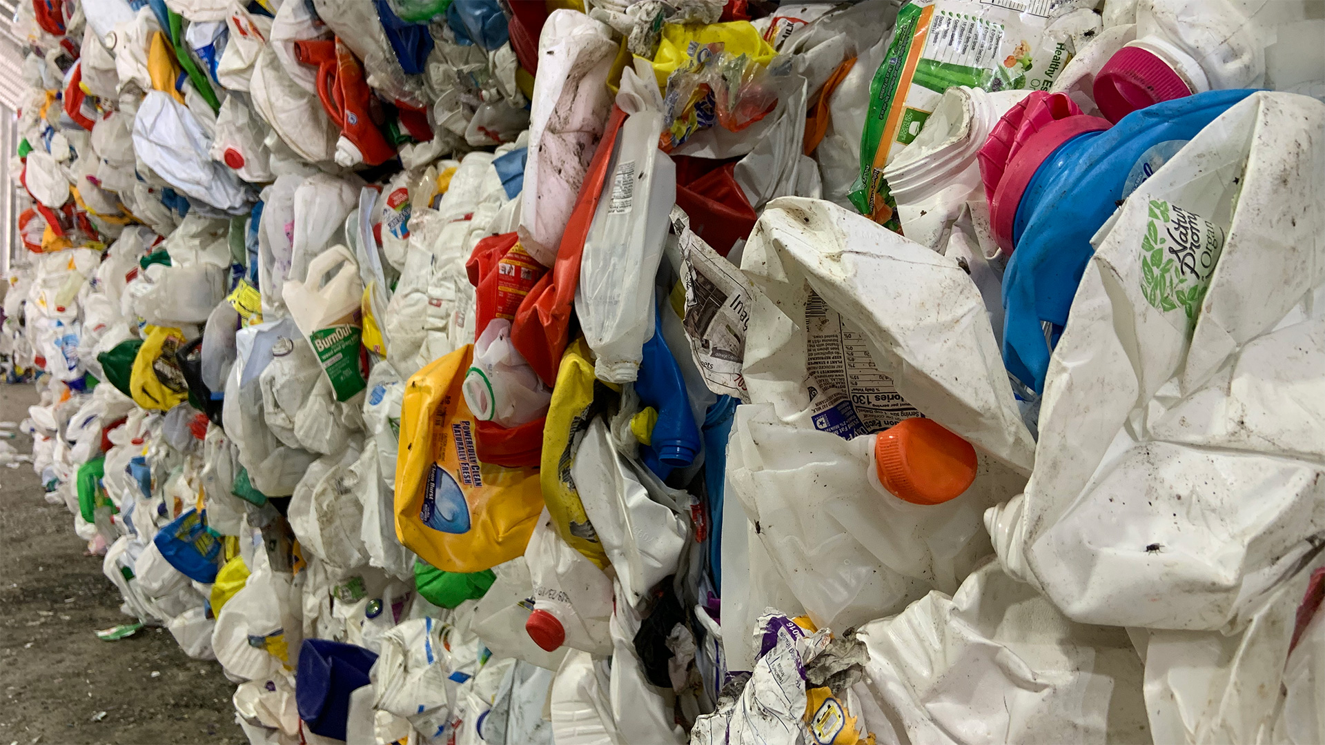 Plastic recycling ready for resale in a facility in Manassas, Va.