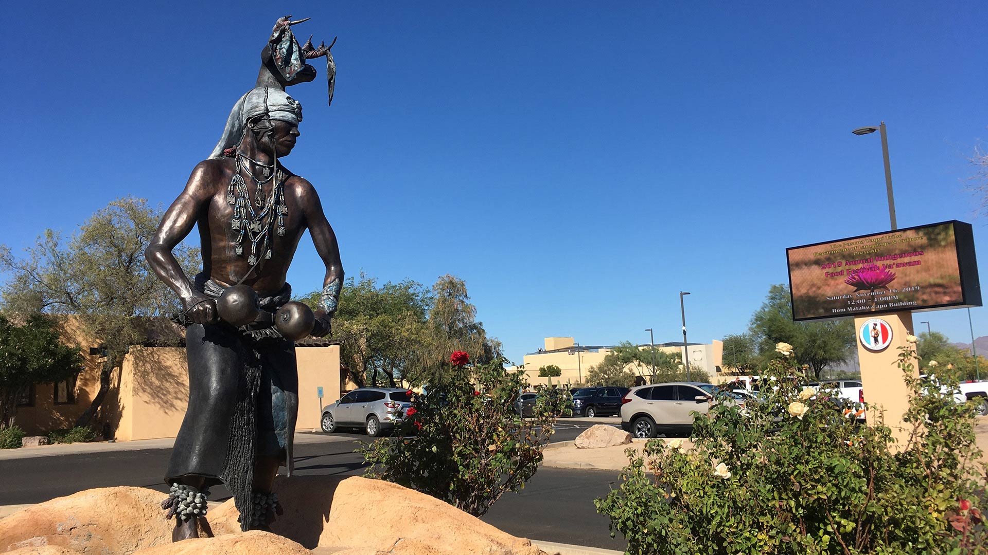 Deer dancer statue outside of the Pascua Yaqui Tribe's administration building. 