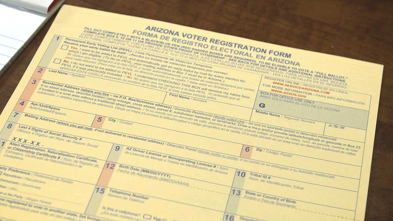File image of an Arizona voter registration form.