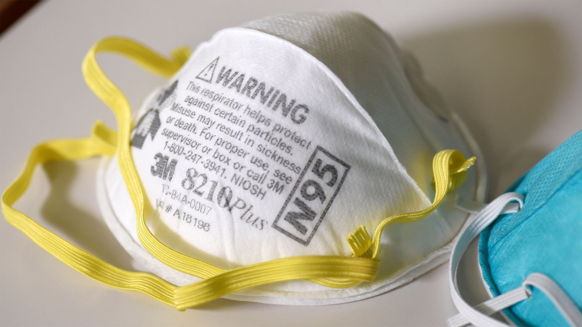Various N95 respiration masks at a laboratory of 3M.