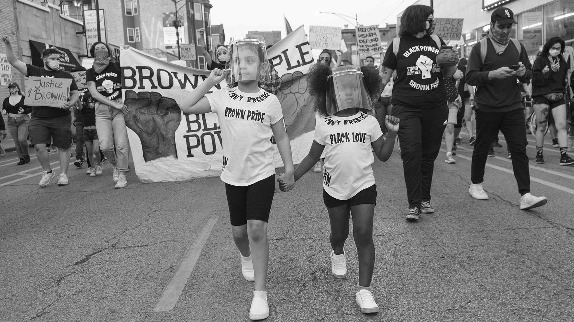 Marchers at a Black and Brown Unity rally in Chicago, June 2020.