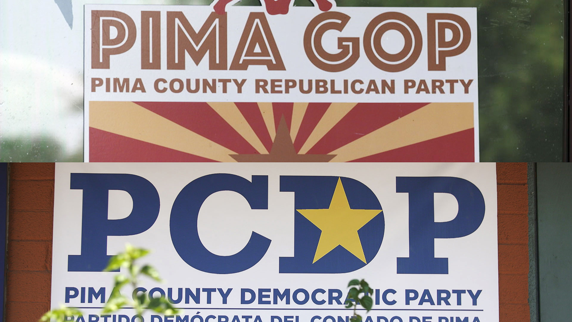 A photo composite of the headquarters for the Pima County Democratic and Republican parties in Tucson. 