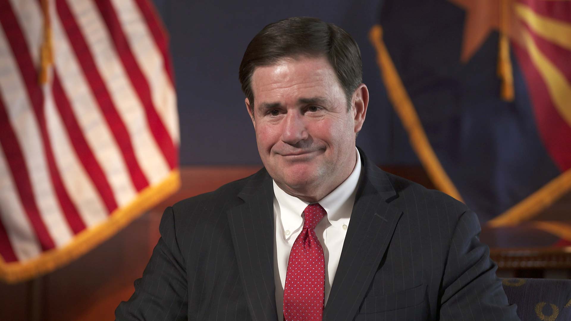 Arizona Governor Doug Ducey sits for an interview with Arizona 360 in his office at the Arizona Capitol on Jan. 13, 2021. 