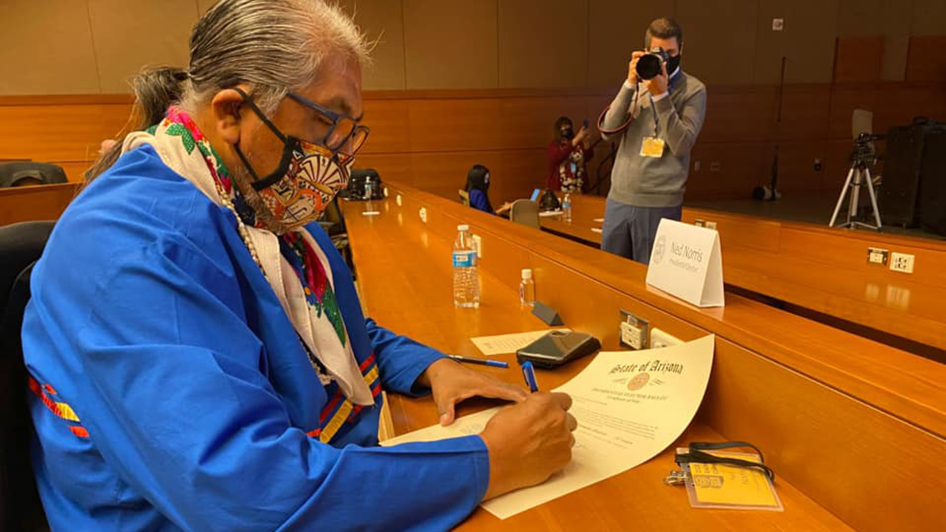 Tohono O'odham Chairman Ned Norris Jr. casts his electoral vote in Arizona for President-elect Joe Biden and Vice President-elect Kamala Harris December 14, 2020.