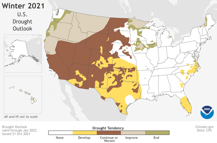 NOAA 2021 winter drought outlook