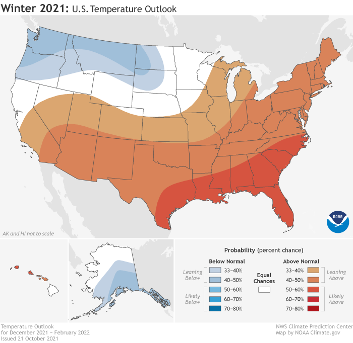 NOAA 2021 winter temperature outlook