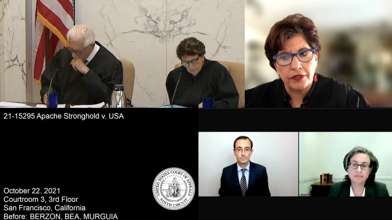 Attorneys in Apache Stronghold v USA arguing their cases in front of U.S. Court of Appeals for the 9th Circuit October 22, 2021.