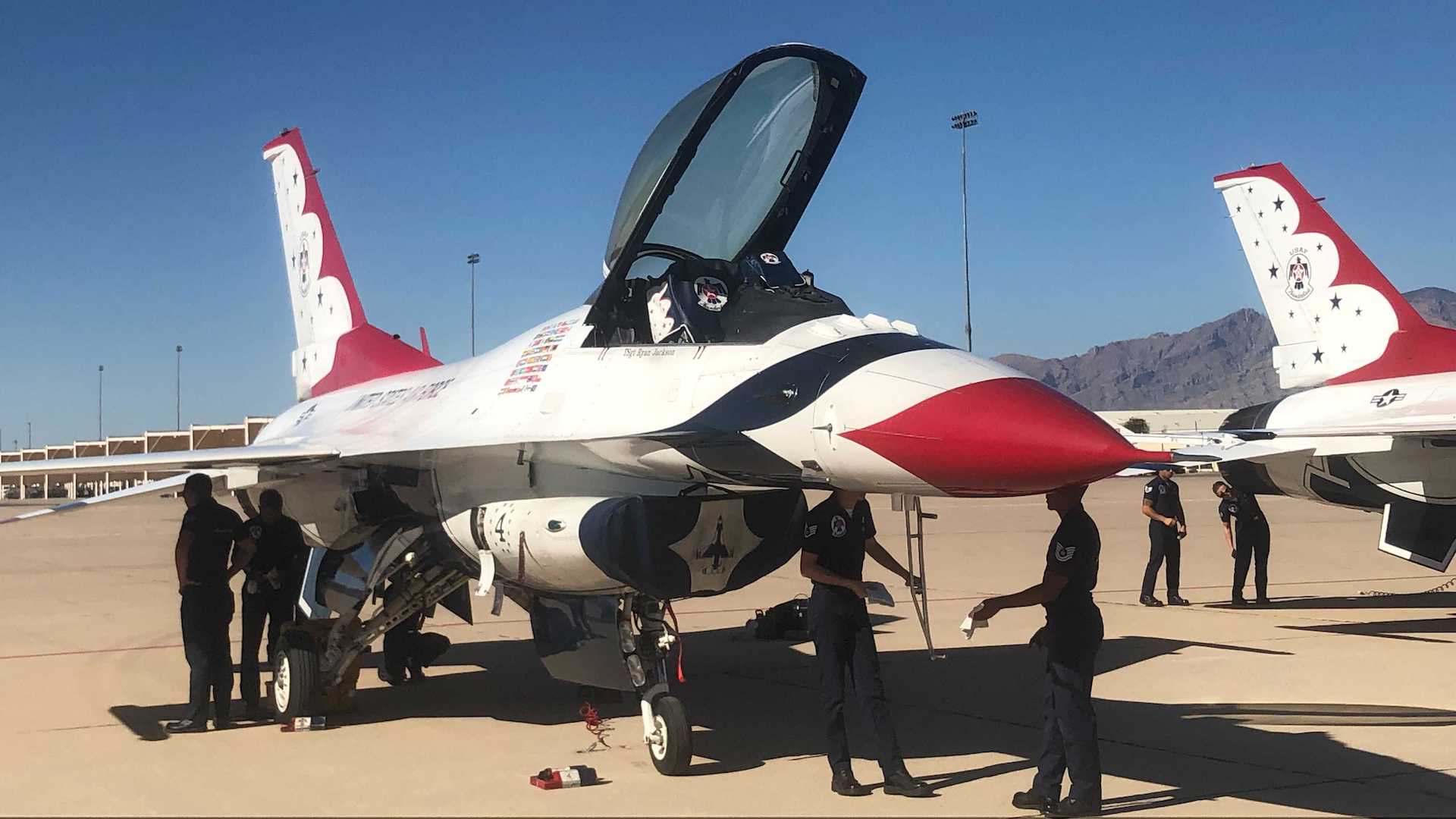 Major Michael Brewer's F-16 at Davis-Monthan Air Force Base ahead of an air show in November 2021.