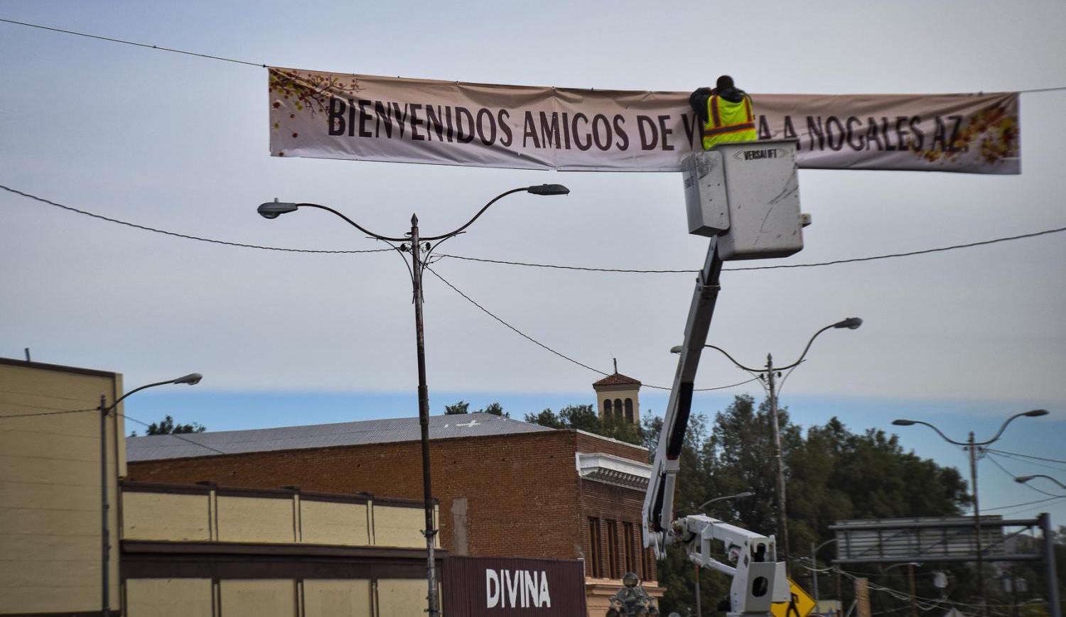 Nogales, Arizona, strung up a welcome banner for people crossing into the town after the restrictions were lifted.