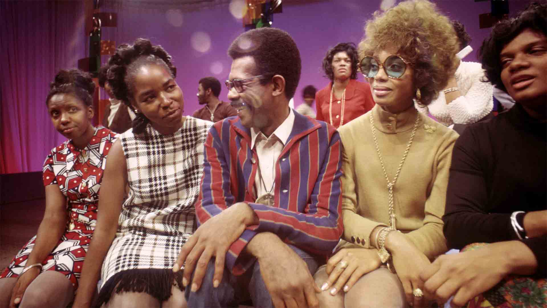 Ellis Haizlip with the J.C. White Singers on the set of SOUL!