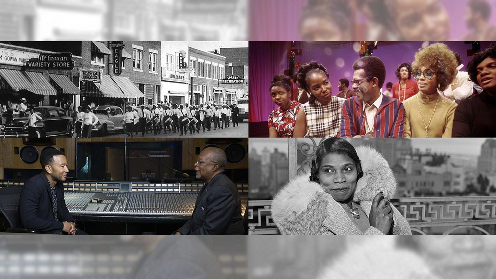 The programs featured above are, clockwise from top left: AMERICAN EXPERIENCE “Goin' Back to T-Town” (Courtesy of Greenwood Cultural Center); INDEPENDENT LENS “Mr. Soul!” (Courtesy of Alex Harsley); AMERICAN EXPERIENCE "Voice of Freedom" (Courtesy of From Original Negative / Alamy Stock Photo); and THE BLACK CHURCH: THIS IS OUR STORY, THIS IS OUR SONG (Courtesy of McGee Media).