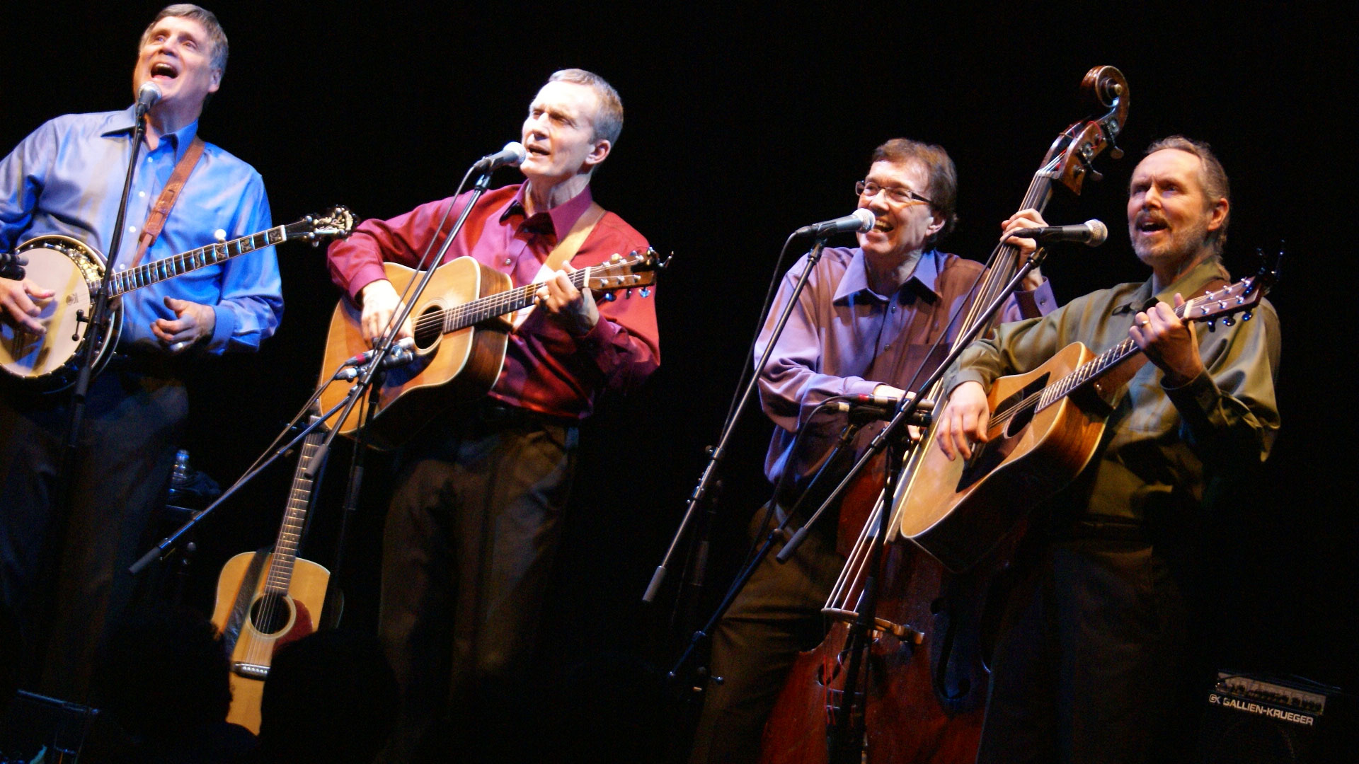 Folk-pop veterans The Brothers Four reunite to sing their hits "Greenfields" and "Try to Remember."