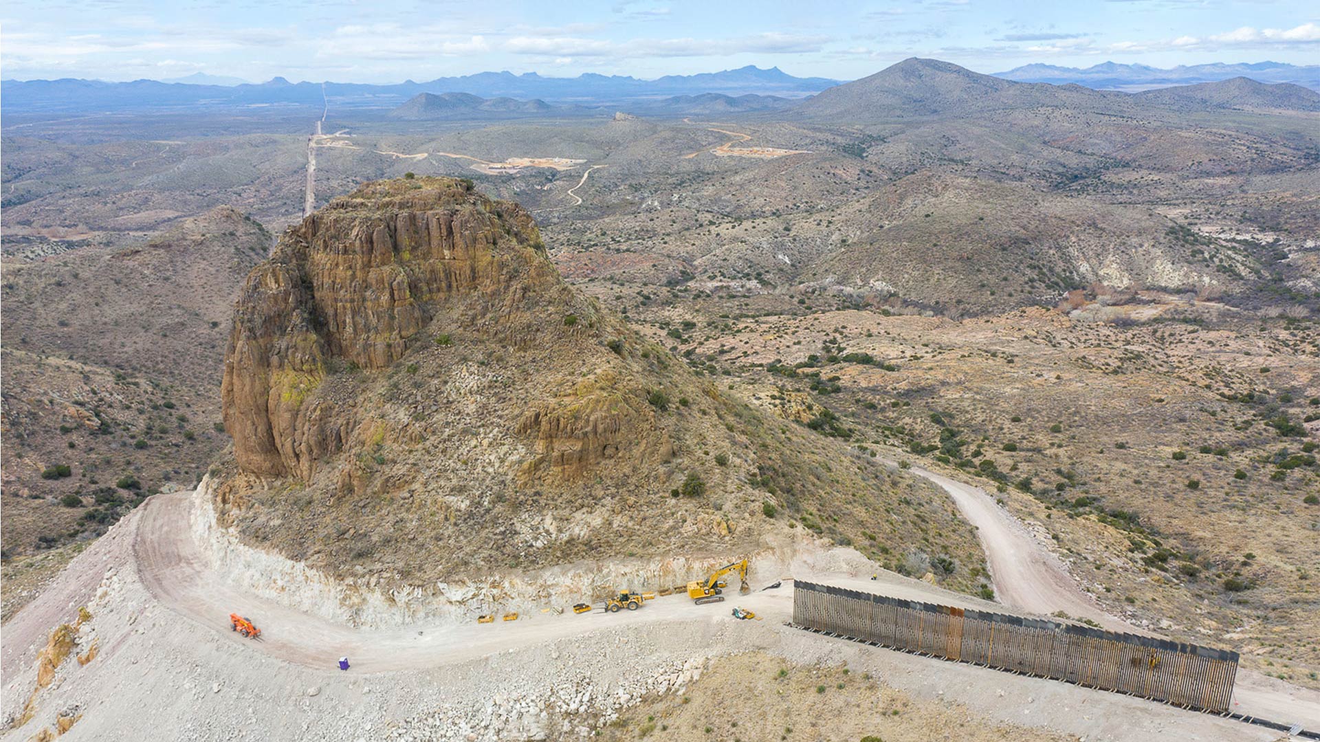 Border wall construction at Guadalupe Canyon in southeastern Arizona. 