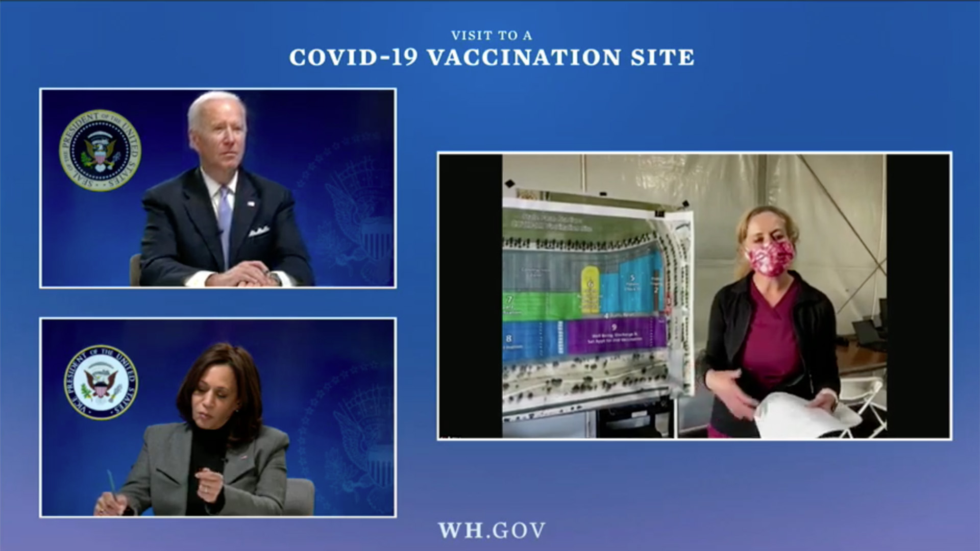 Dr. Cara Christ, the head of the Arizona Dept. of Health Services, took the President and Vice President on a virtual tour of State Farm Stadium in Glendale.  The facility is a state-run mass vaccination site for COVID-19 that operates around the clock.