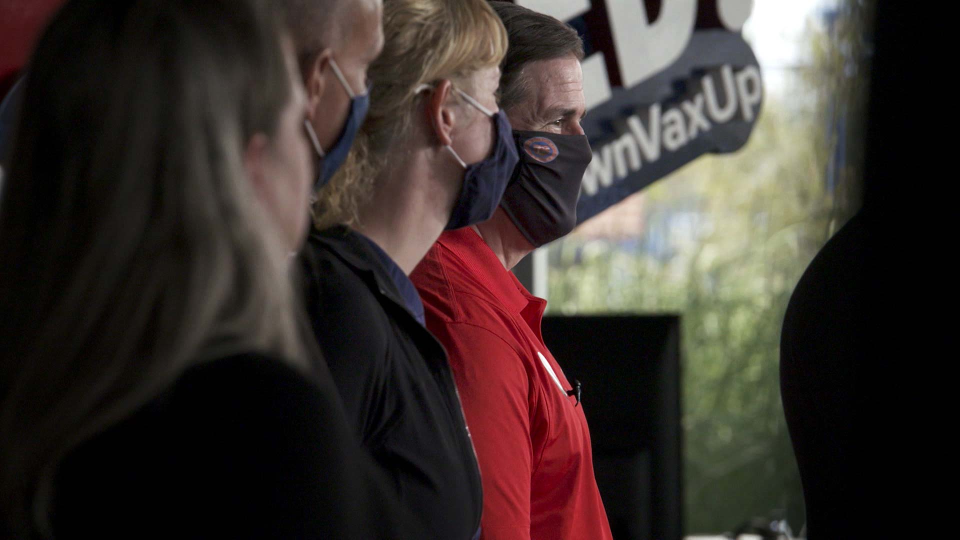 Arizona Gov. Doug Ducey at a news conference at the University of Arizona where he spoke about state pods expanding COVID-19 vaccine eligibility to residents ages 16 and up. March 24, 2021. 