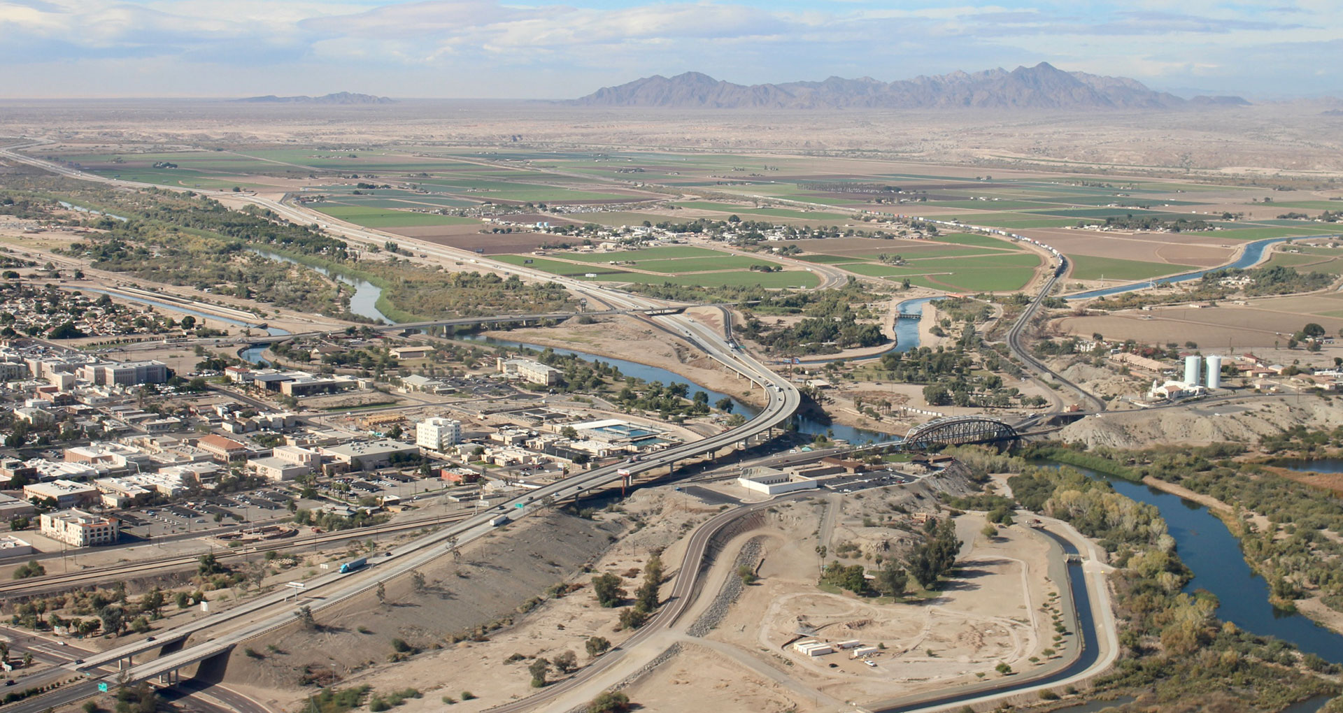 The Colorado River weaves through the Sonoran desert near Yuma, Arizona. 