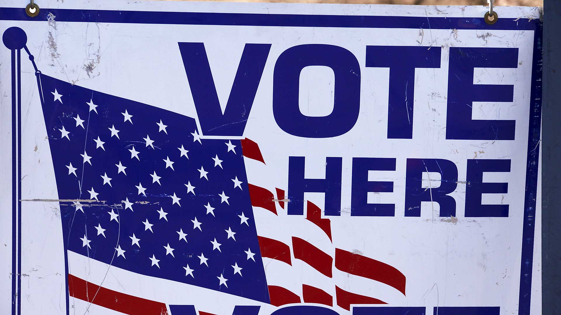 A vote here sign outside of a polling place in Tucson. November 2020. 