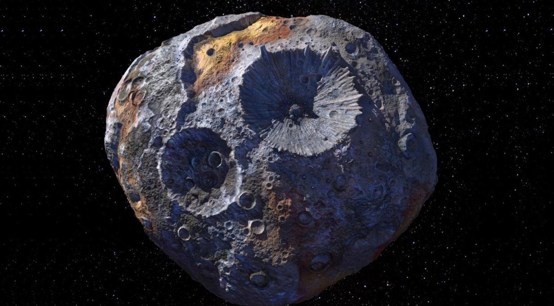 Illustration of asteroid 16 Psyche.