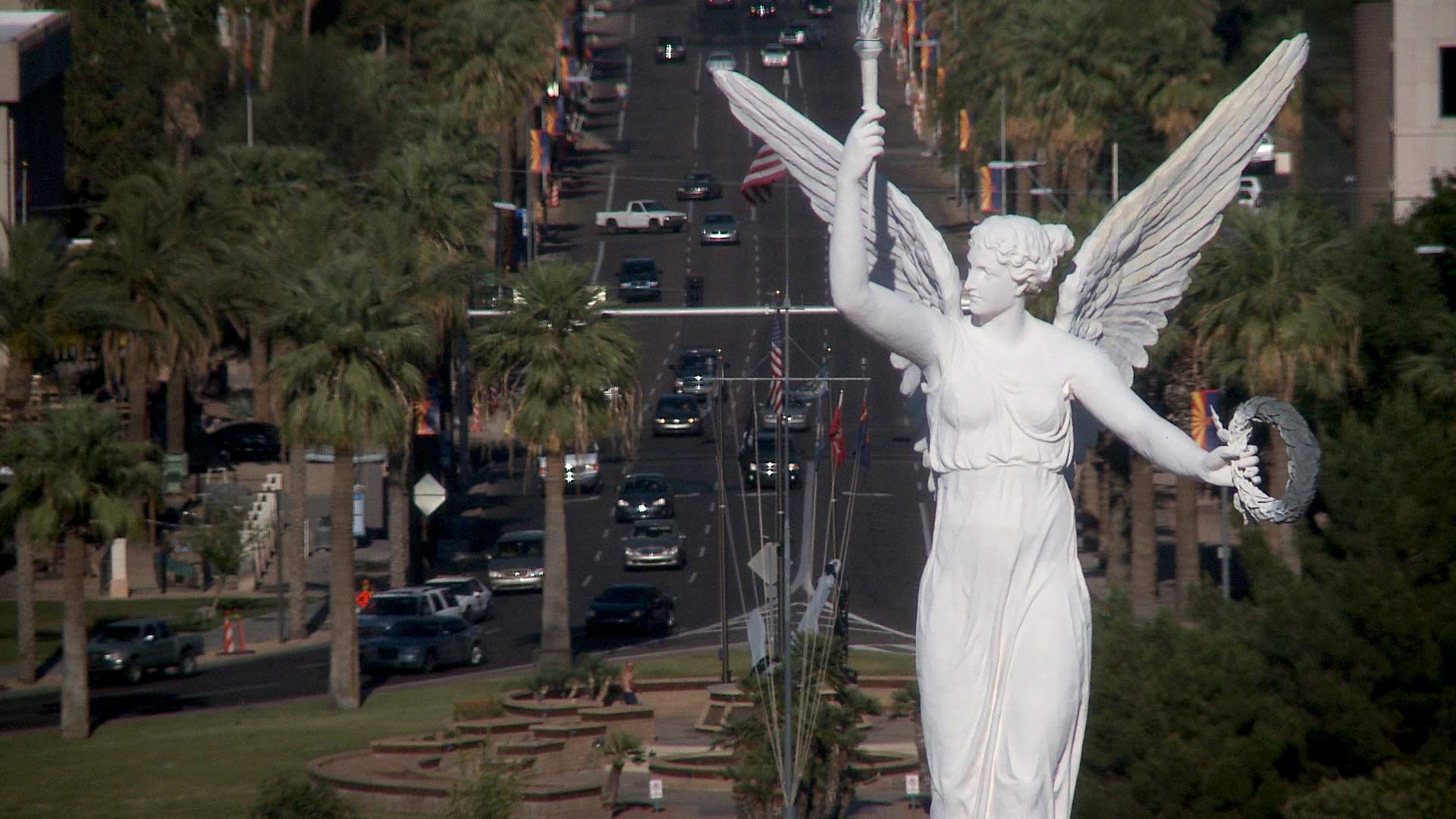 File image of the Winged Victory weather vane atop the copper dome at the historic Capitol Building in Phoenix. 