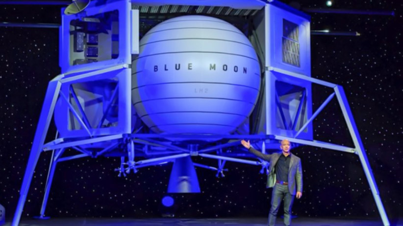 Jeff Bezos with his proposed lunar lander.