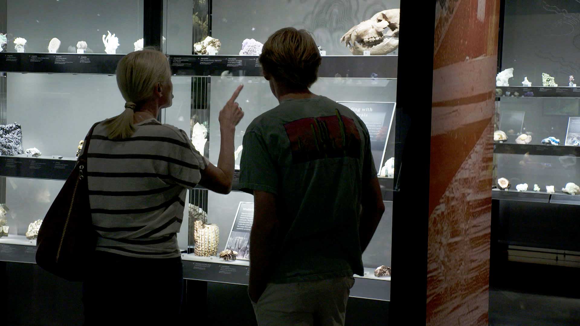 Visitors examine displays at the University of Arizona Alfie Norville Gem and Mineral Museum's new location in downtown Tucson. July 2021. 