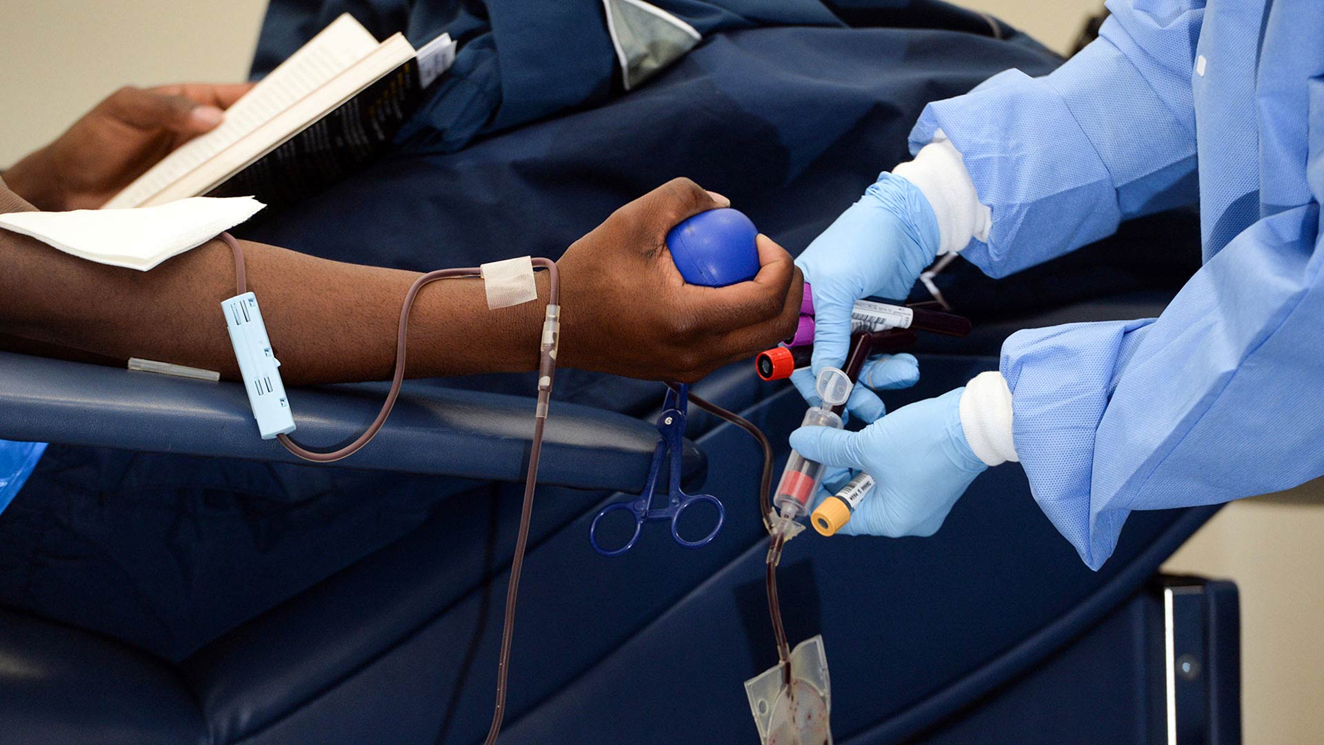 A man donates blood.