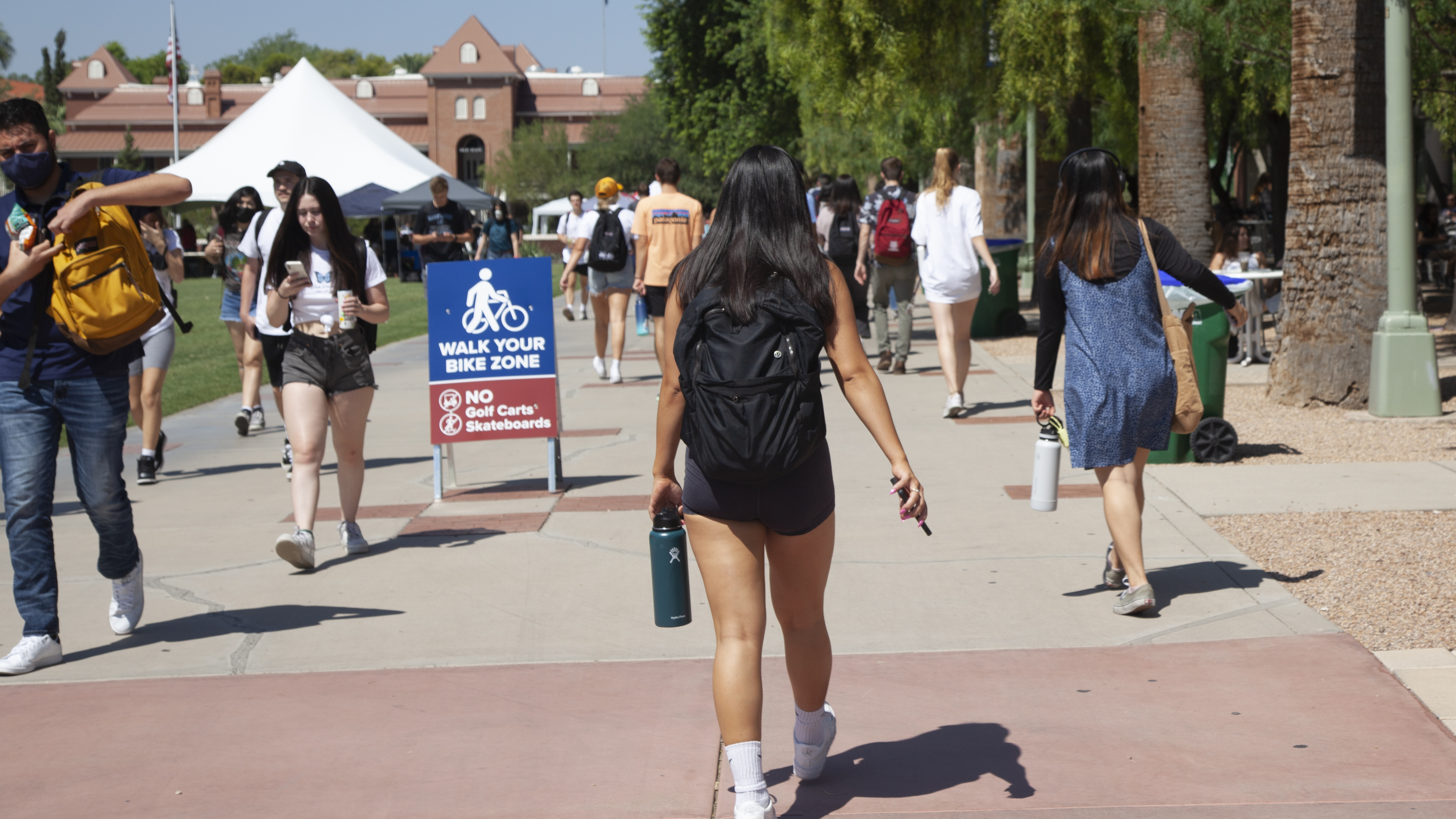 Students walking through campus on August 23, 2021 — the first day of school for the fall semester.