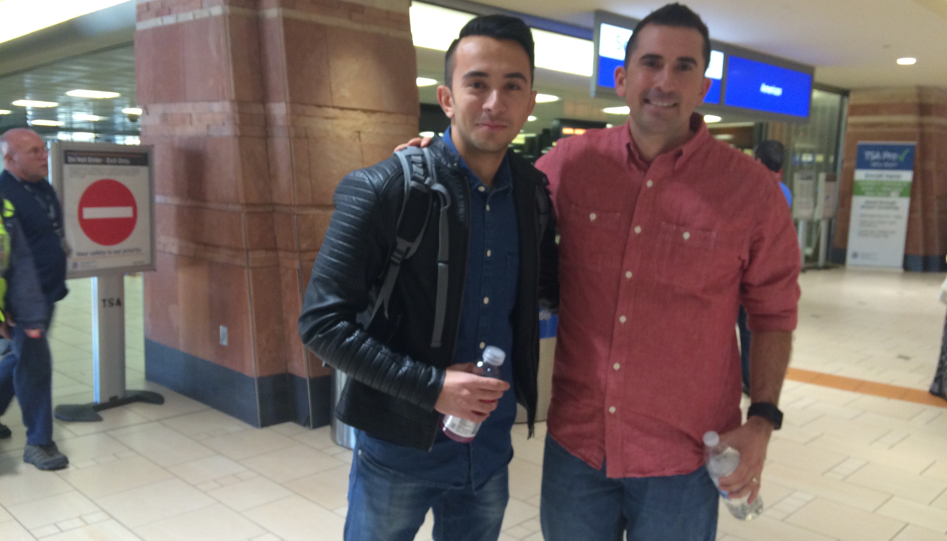 Aaron Marquez (right) and his former interpreter Alex (left), reunited at Phoenix Sky Harbor Airport in 2015. In the wake of the U.S. withdrawal from Afghanistan, the Biden administration says it plans to resettle tens of thousands of Afghans in the U.S., including many who helped American troops. 