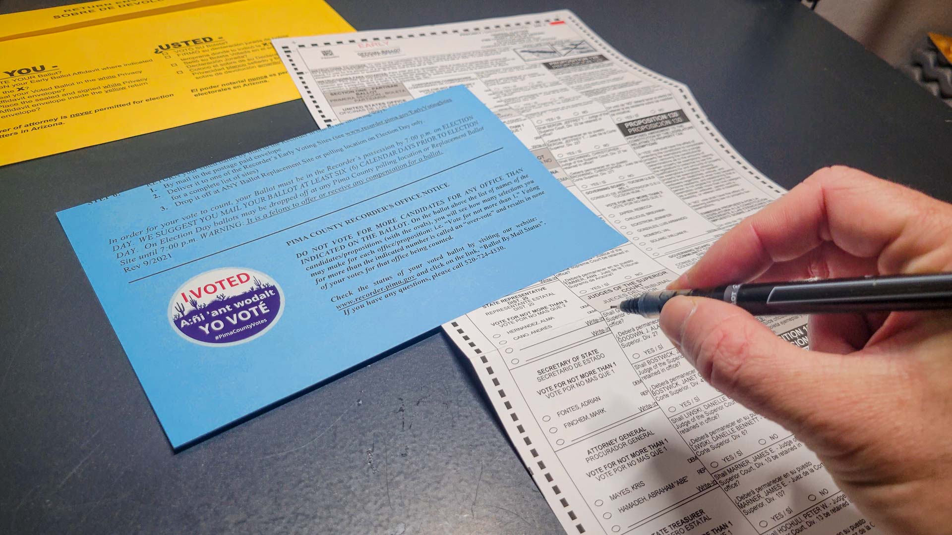 Filling out a ballot for the Arizona election.