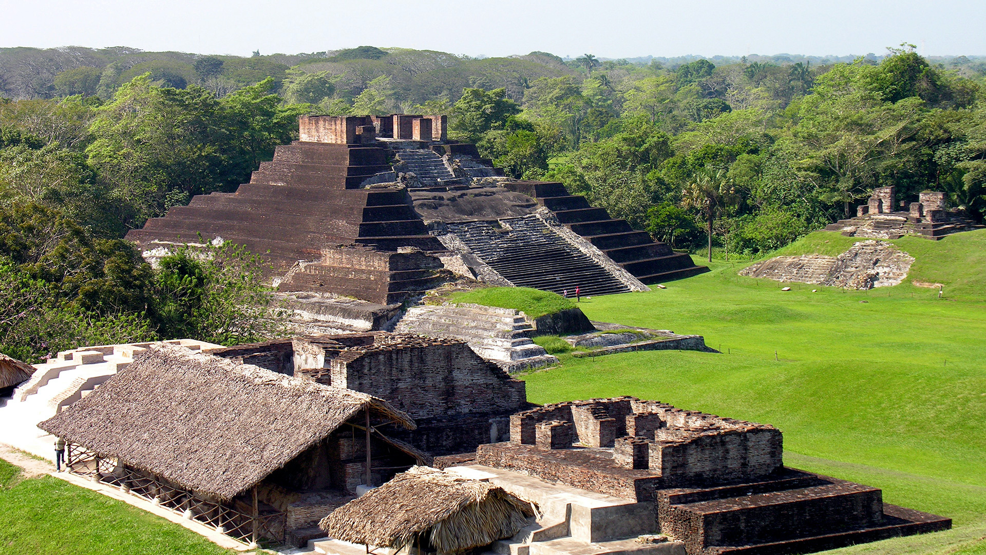 Maya village and temple ruins in Mexico.


