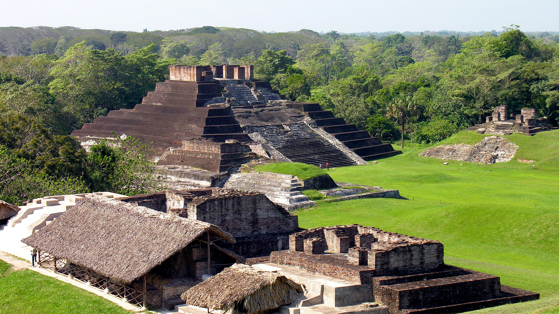 Maya village and temple ruins in Mexico.

