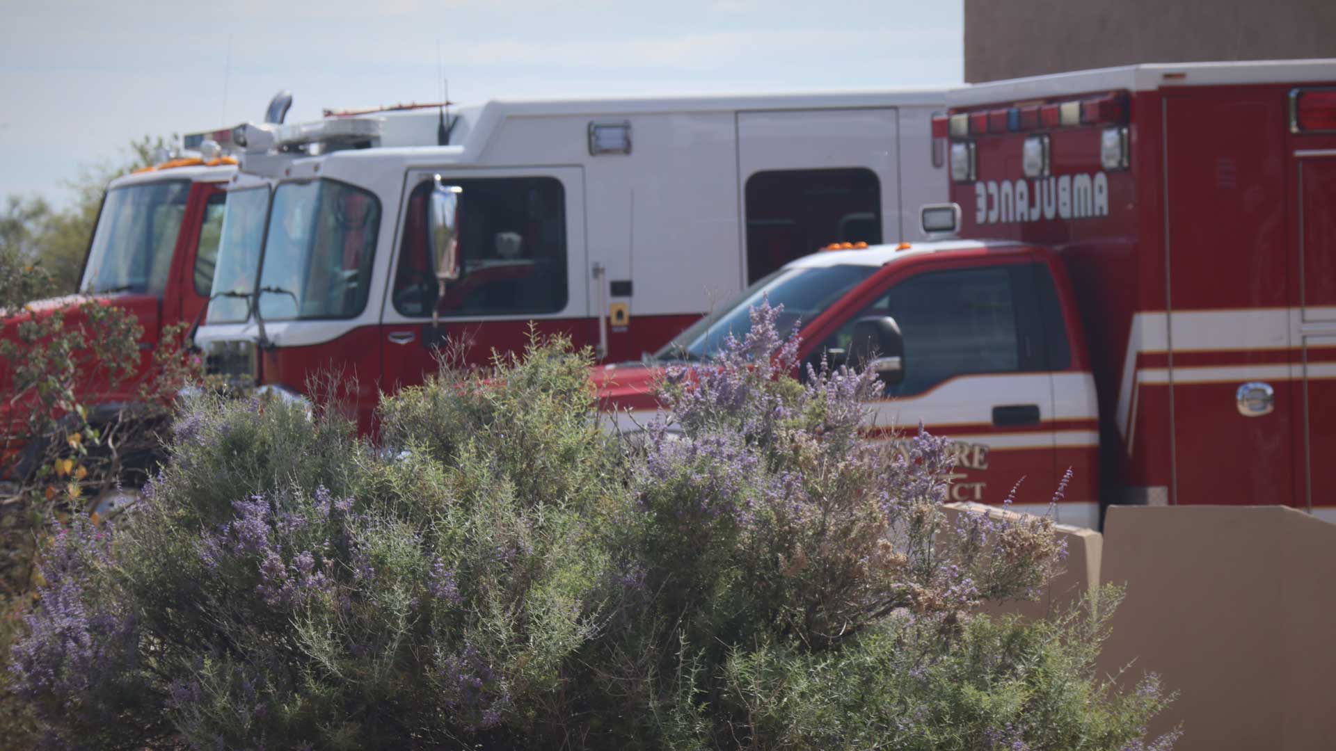 Fire trucks sit outside the Fry Fire Station in Sierra Vista, AZ.  September 2022