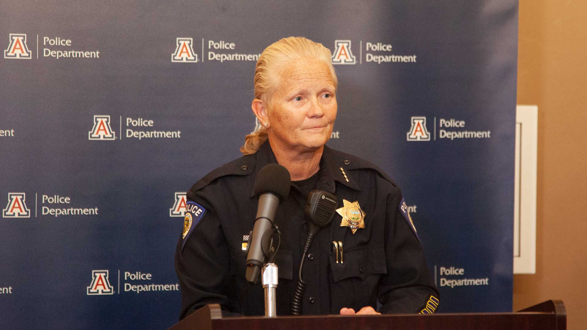 University of Arizona Police Chief Paula Balafas speaks at a news conference after a deadly campus shooting on October 5, 2022