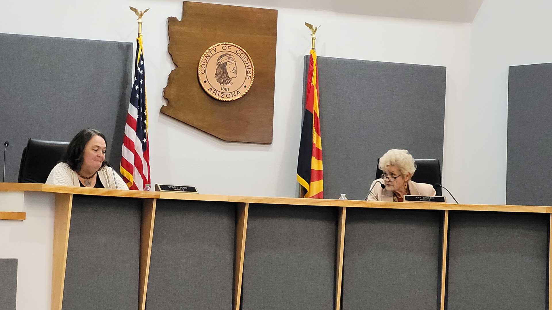 Cochise County Supervisors Peggy Judd and Ann English vote to certify the November 2022 election. December 1, 2022