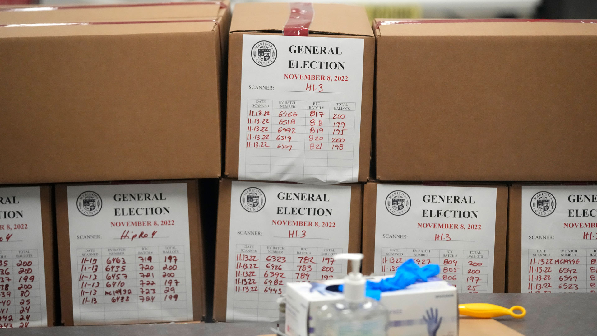 Ballots from the general election are boxed up at the Maricopa County Recorders Office in Phoenix, Monday, Nov. 14, 2022. 