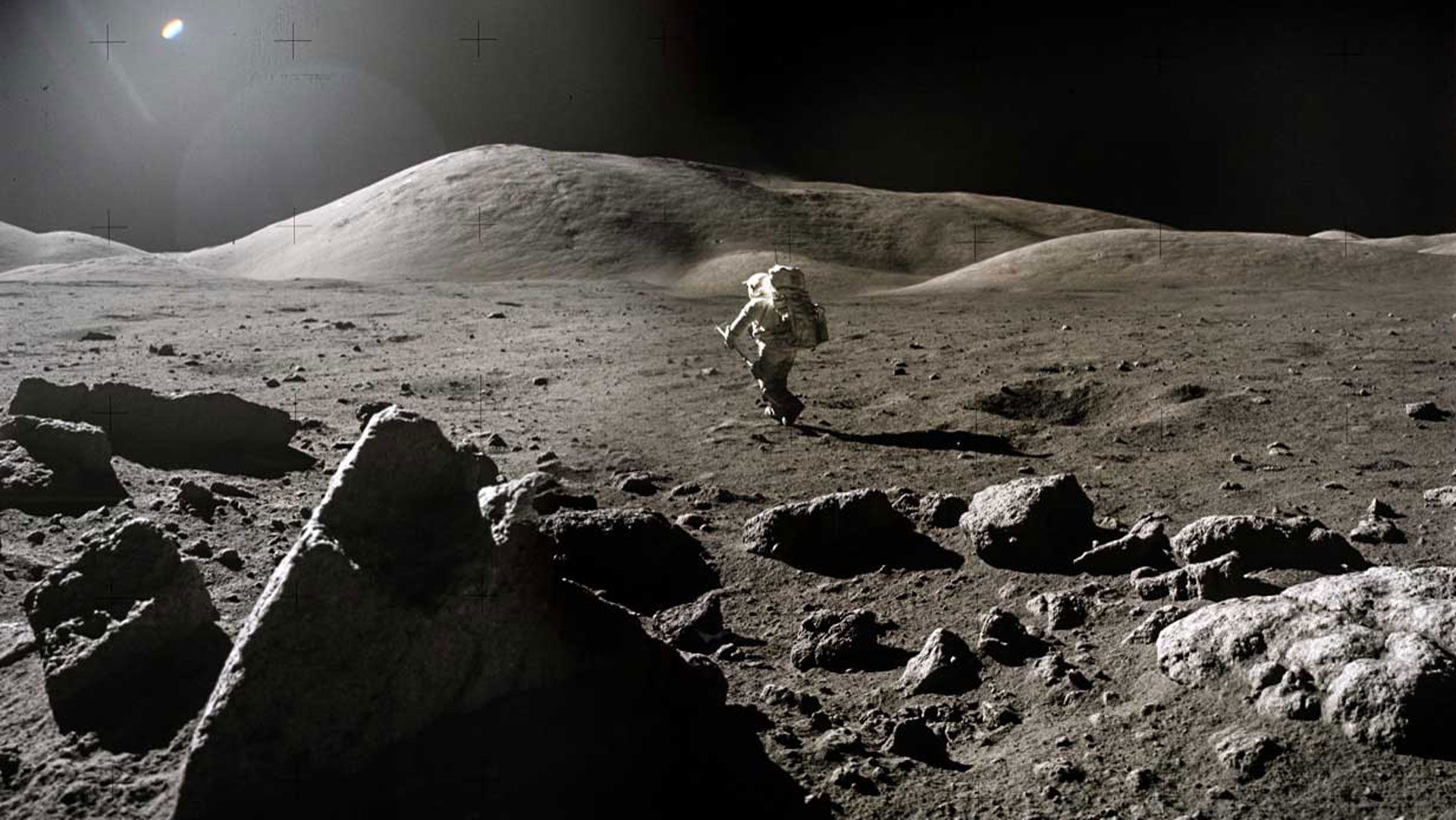 Photograph from the lunar surface shows Apollo 17 astronaut Harrison Schmitt. 