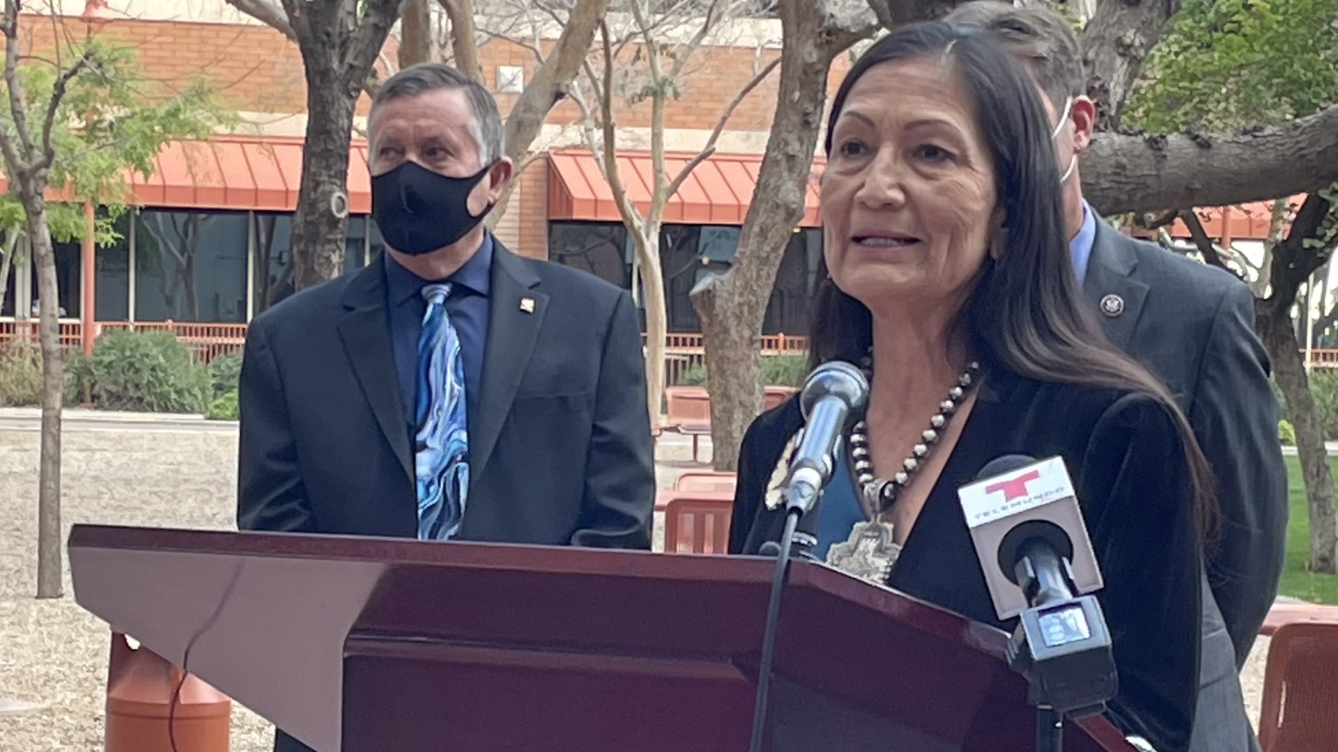 U.S. Secretary of the Interior Deb Haaland announced $1.7 billion in Infrastructure Act funds for settlements of Indian water rights claims in Phoenix on February 22, 2022. 