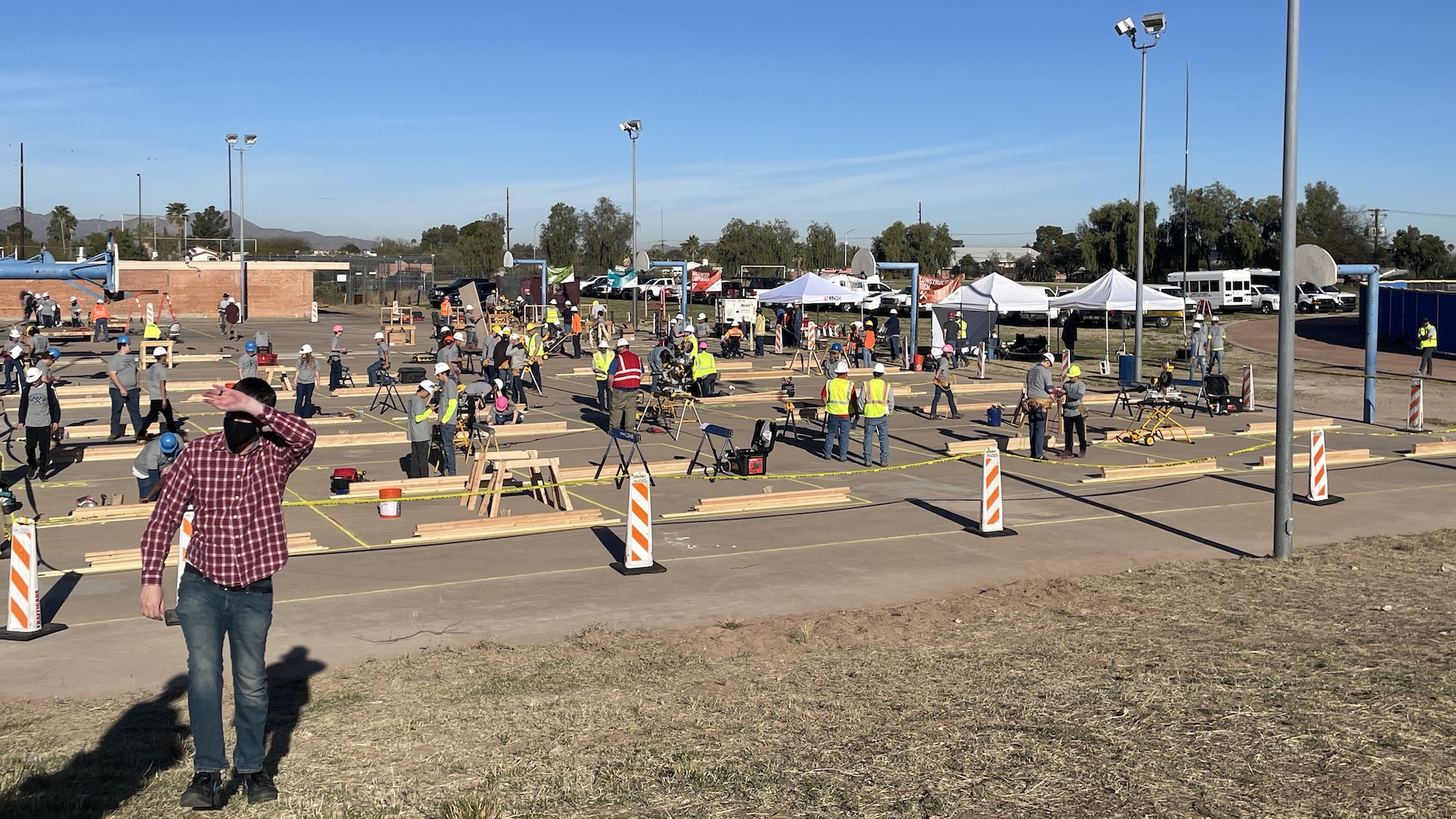 Students take part in a construction-skills competition at Catalina Hills High School, April 2022