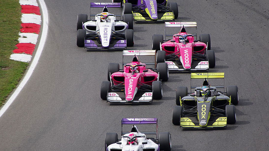 W Series drivers race in Brands Hatch, England 2019.