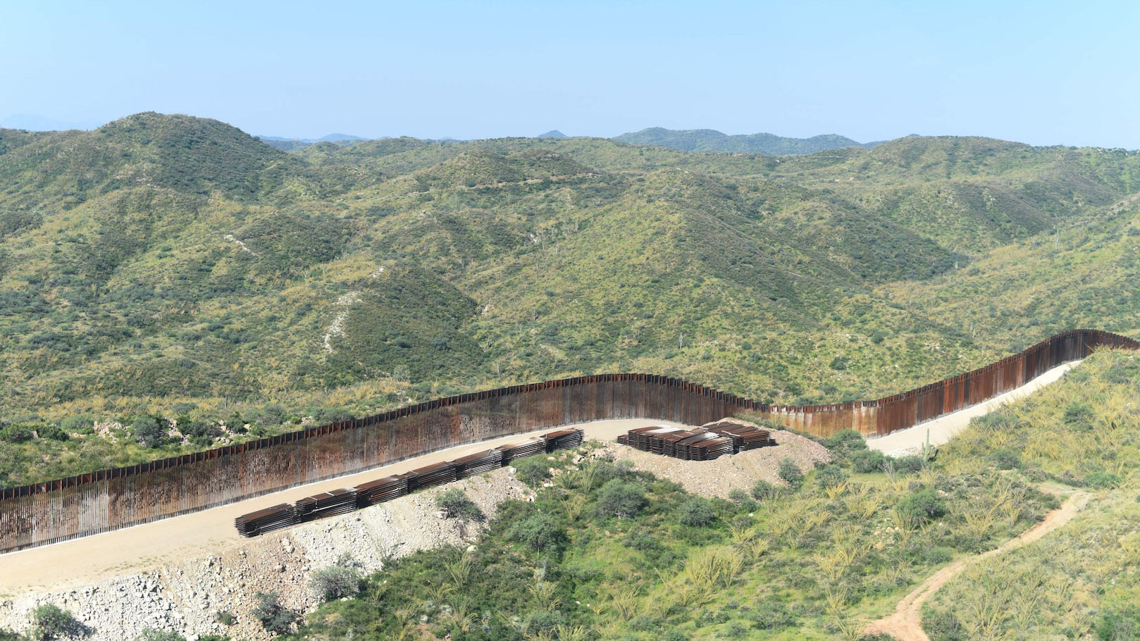 The U.S.-Mexico border in Southern Arizona, photographed from the air in August 2021.