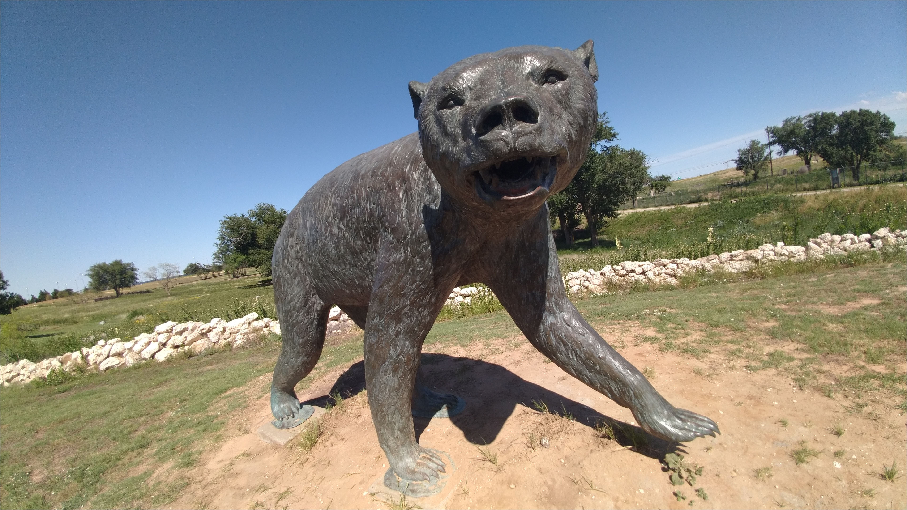 Statue of the short-faced bear at Lubbock Lake Landmark, a natural history museum in Lubbock, Texas. 
