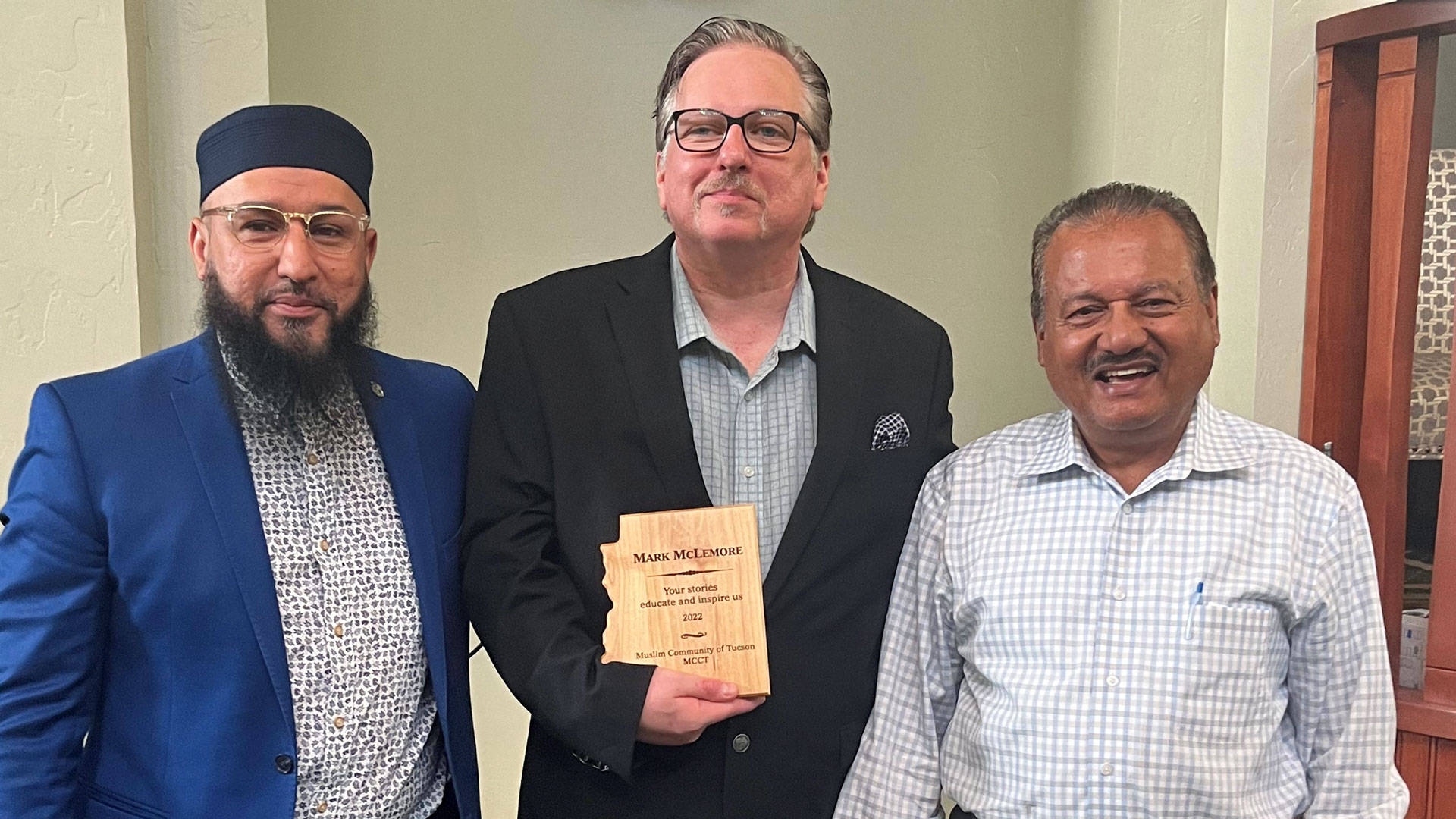 Left to Right: Imam Hassan Syed Ali, Mark McLemore, and Maqsood Ahmad at the Muslim Community Center of Tucson on July 1, 2022.